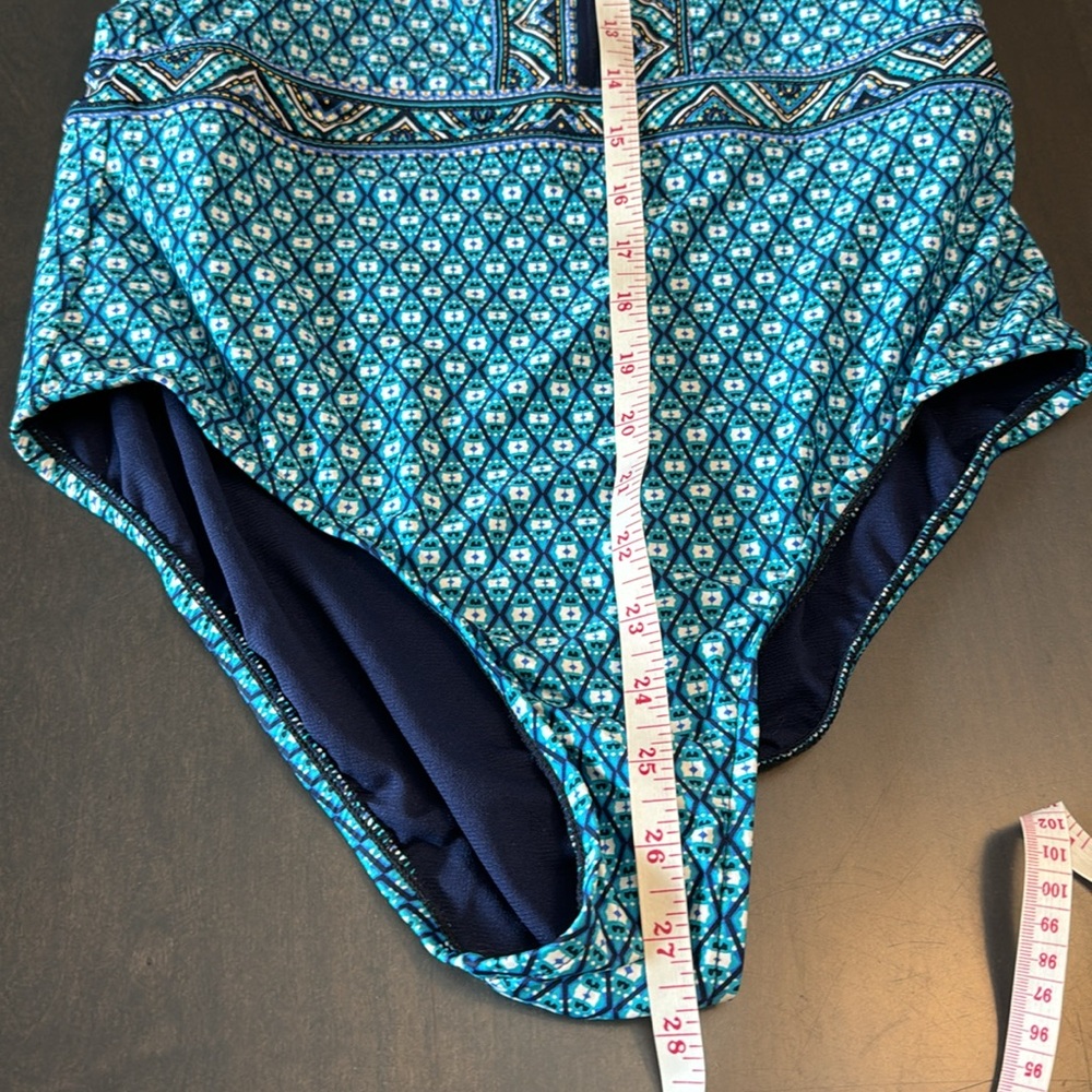 Jantzen Blue Print Keyhole High Neck One piece Swim Suit Modest Molded Cups 12 - Picture 11 of 14